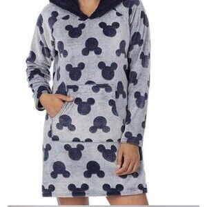 Disney Mickey Mouse Faux Fur Fleece Pullover Hoodie Blue Long Sleeve M Women